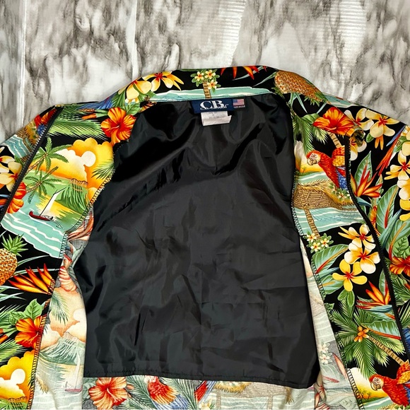 Surf Crush Tiki Vtg Sz S Hawaiian Print Zip Up Jacket CB Casual Macaw Tropical - Picture 10 of 12